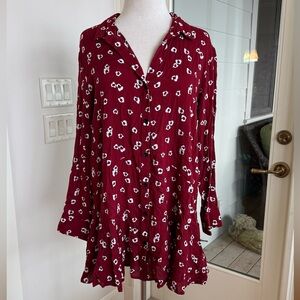 NWT Anthropologie Maroon Floral Long Sleeve Button Down